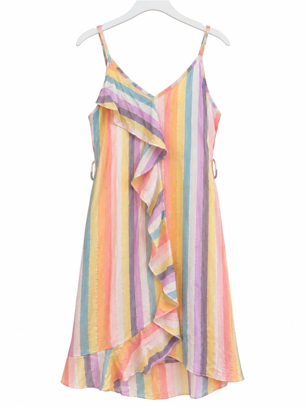NWT Versona Pastel Metallic Stripe Ruffle Dress Women’s Small